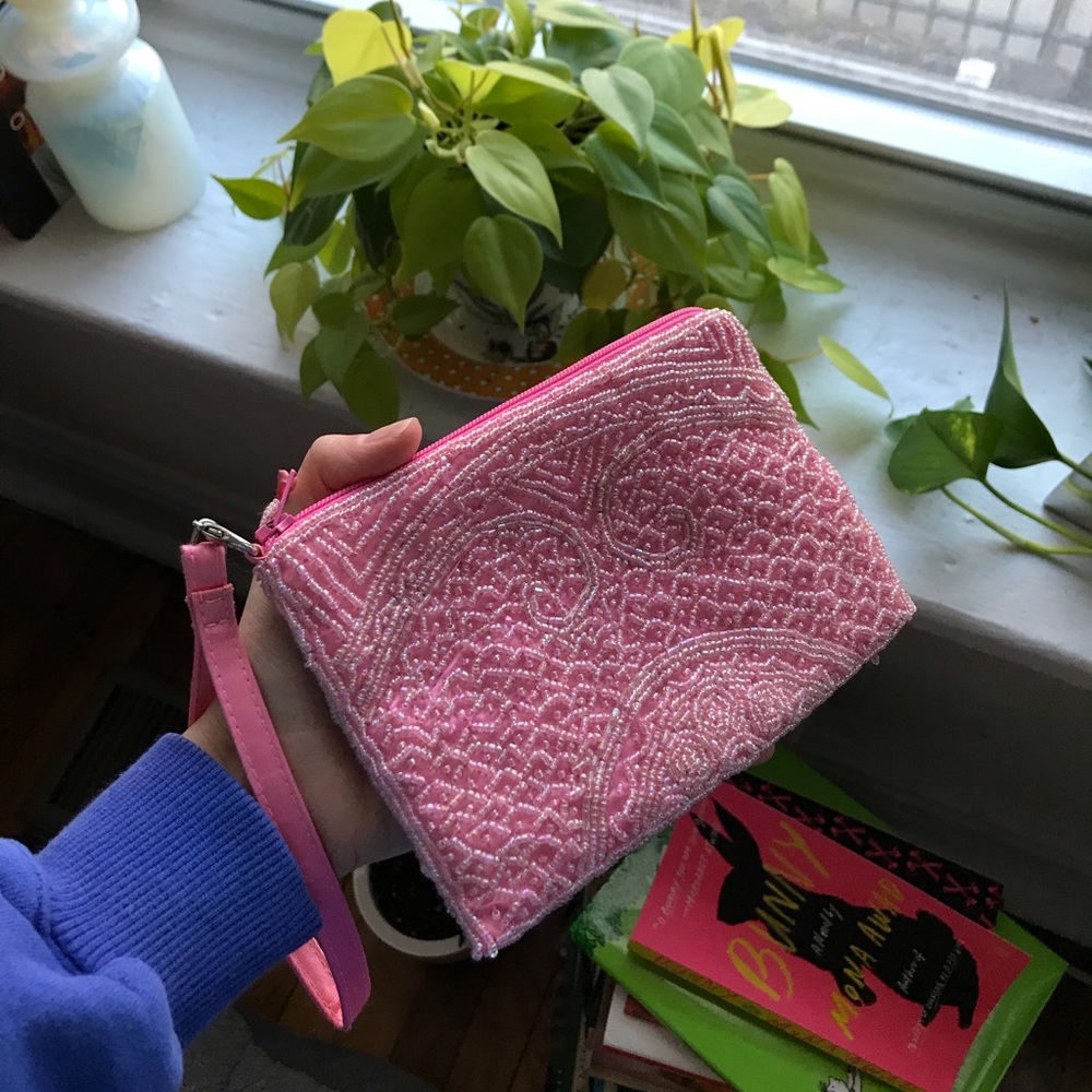 hot pink seed bead wristlet
